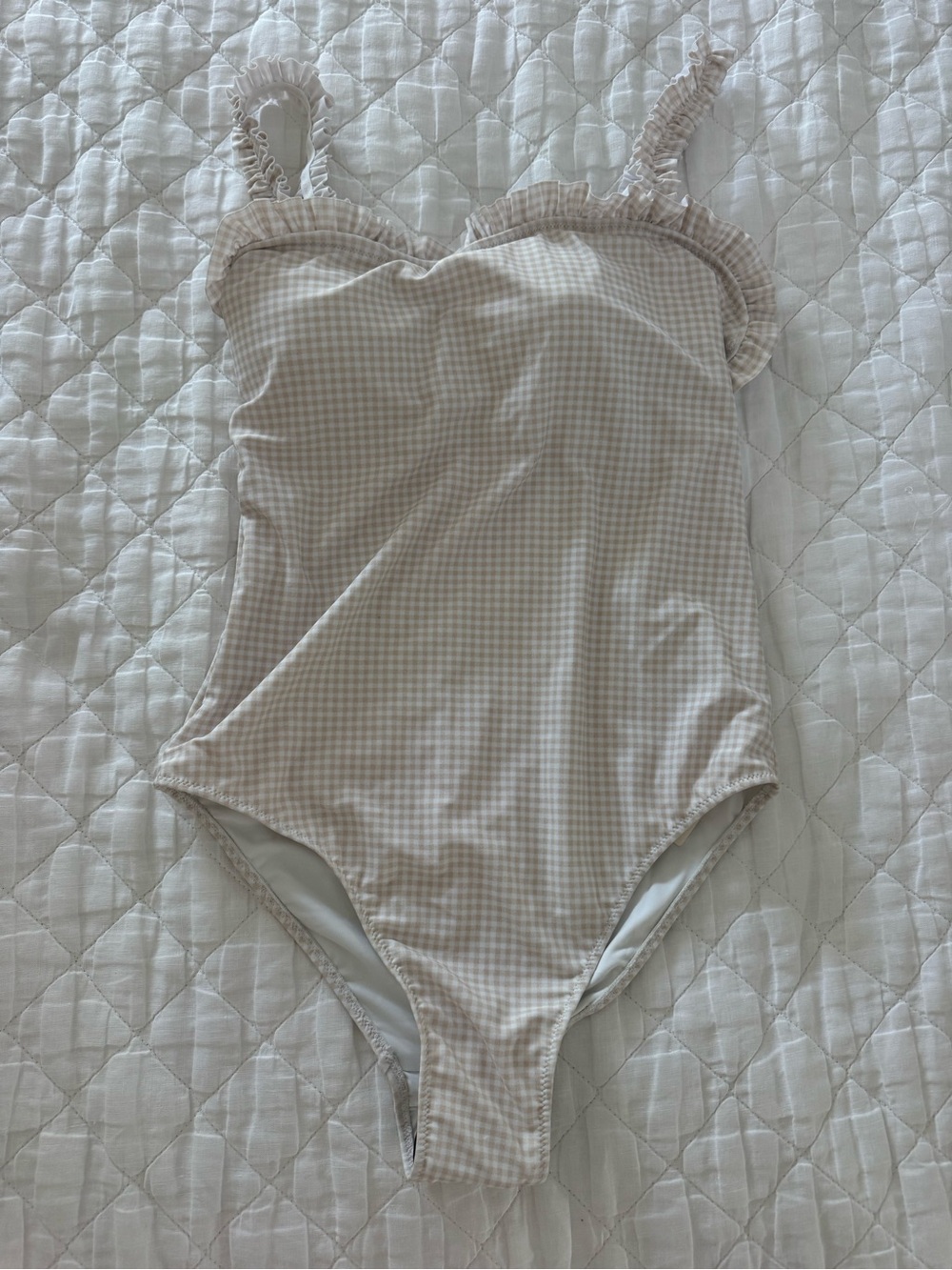 Anthropologie Gingham One-Piece Swimsuit in Beige